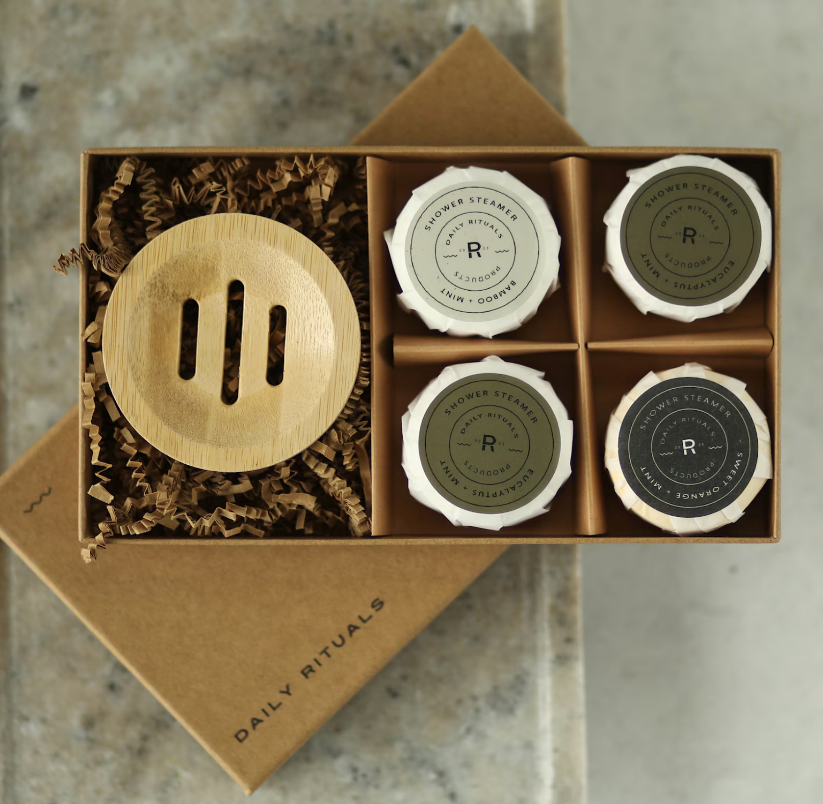 Shower Steamers Variety Pack with Bamboo Plate  - 4 Tablets