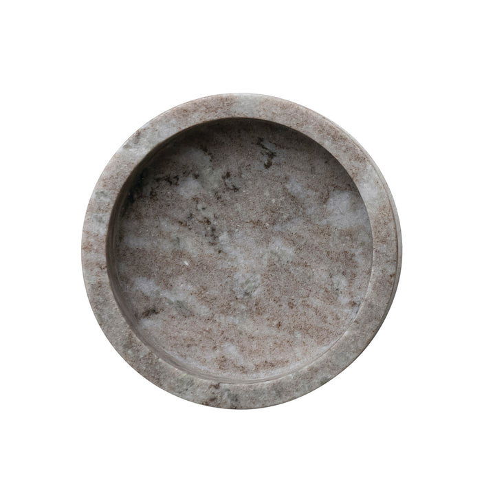 5" Round x 1-1/2"H Marble Dish/Bottle Holder, Beige