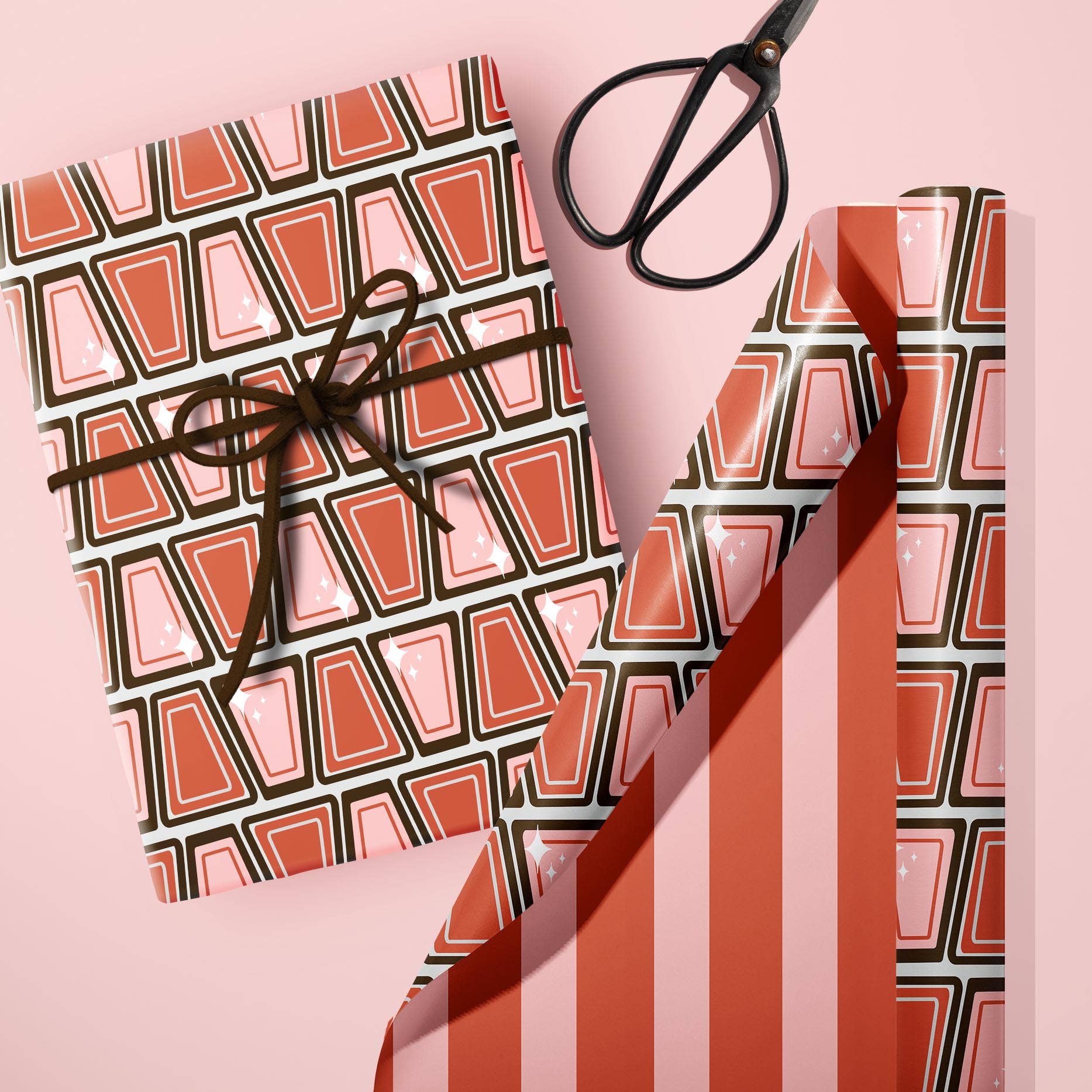 Star Trio Geo Mid Century Mod Double Side Gift Wrap Sheets