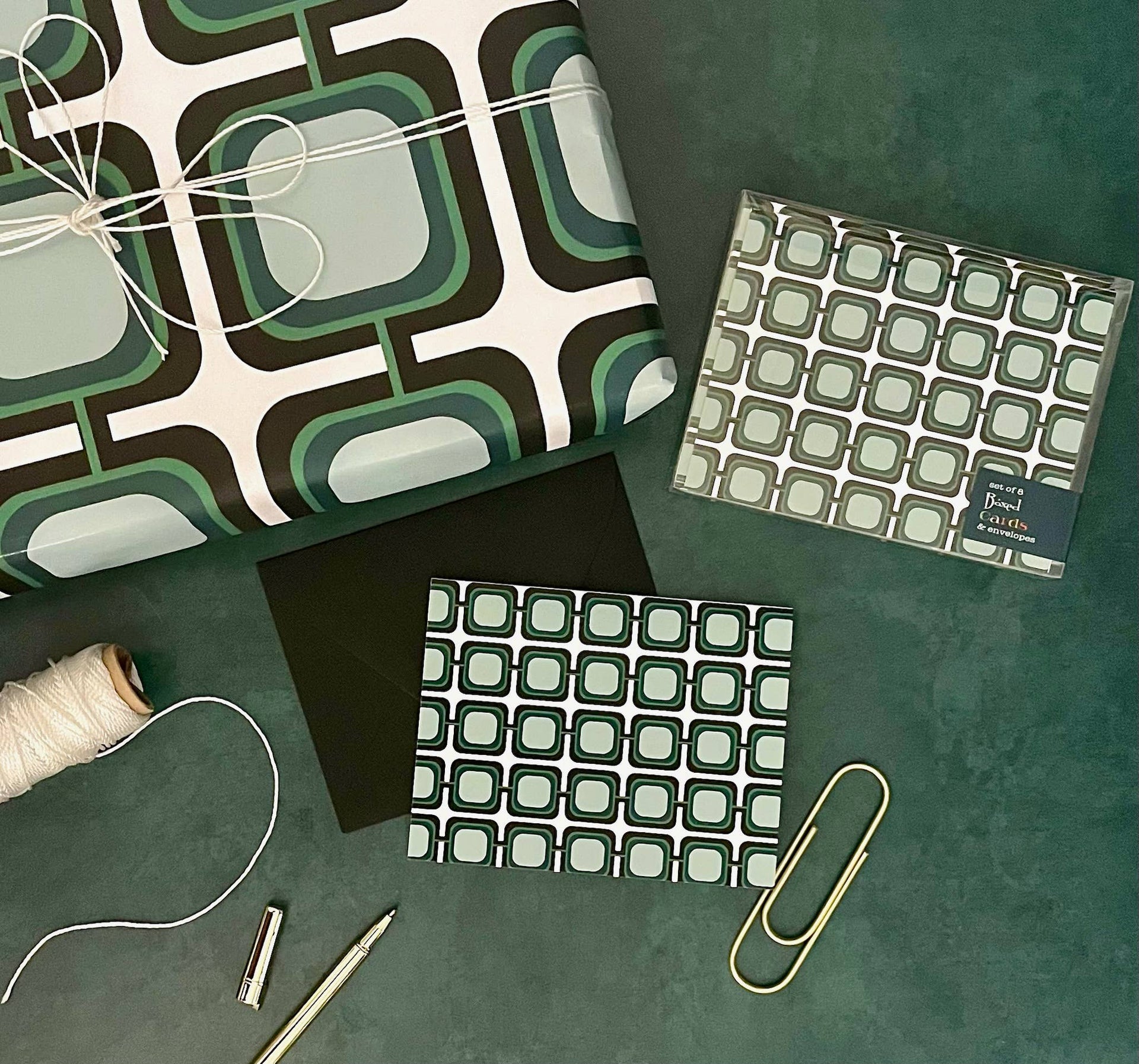 Blue Retro Squares Mid Century Modern Double Sided Gift Wrap